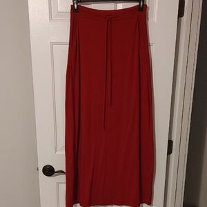Women's Large Dark Red Maxi Skirt Flowy With Pockets Casual Chic